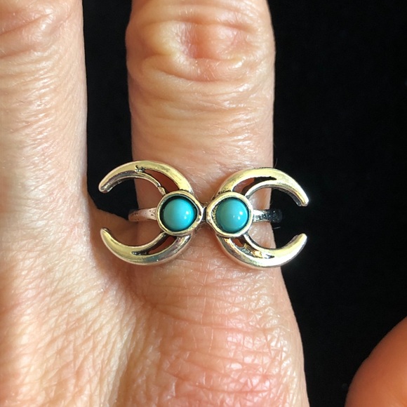 Jewelry - Silver Tone and Blue Crescent Moon Ring